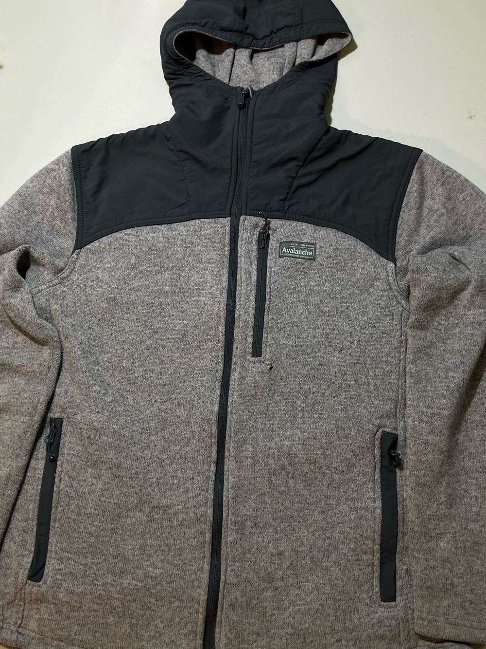Avalanche Mens Alterra Knit Full Zip Fleece Hooded Jacket Gray Black Sz Large L